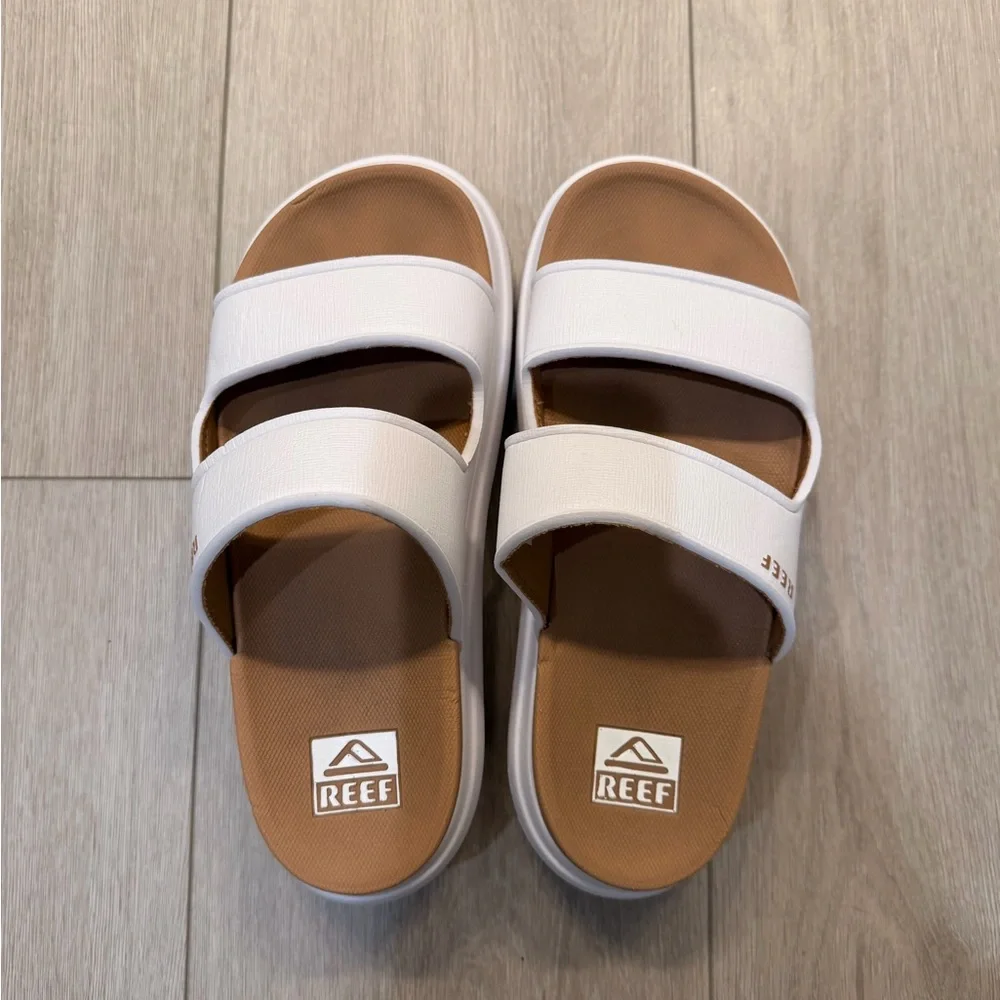 Reef White and Brown Slide Sandals - Picture 2 of 4